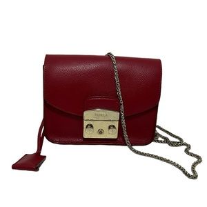 Furla Red Leather Mini Metropolis Chain Crossbody Bag